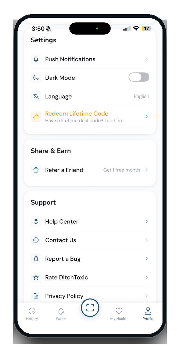 DitchToxic premium account screen showing active lifetime access